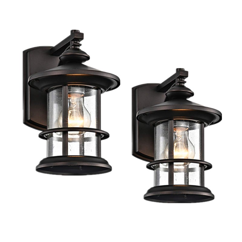 MICSIU Oil Rubbed Bronze Outdoor Wall Light 2 Pack, Clear Seedy Glass Exterior Wall Sconce Light Fixture, 10 Inch Metal Outdoor Porch Lights for House, Front Porch, Patio, Backyard - Image 1
